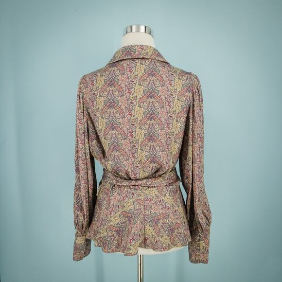 Banana Republic Size Medium M Paisley Print Wrap Front Long Sleeve Top NEW - Picture 2 of 5